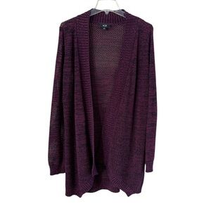 AGB Cardigan Open Weave Long Sleeve Purple and Black Color Size Large Angled Hem